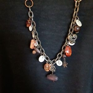 Vintage button and charm necklace